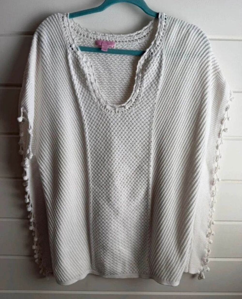 Lily Pulitzer Knit Womens Pom Pom Poncho Sweater Top Large